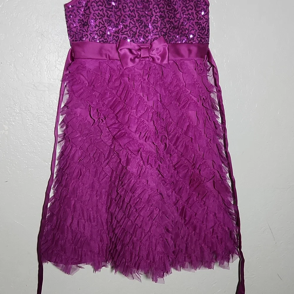 Elegant Fushia Sequin Empire Waist Ruffle Sleeveless Dress Girls 10